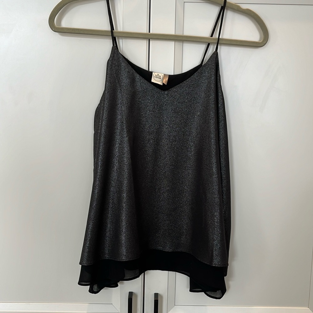 PAPER CRANE | shimmer flowy tank, size small